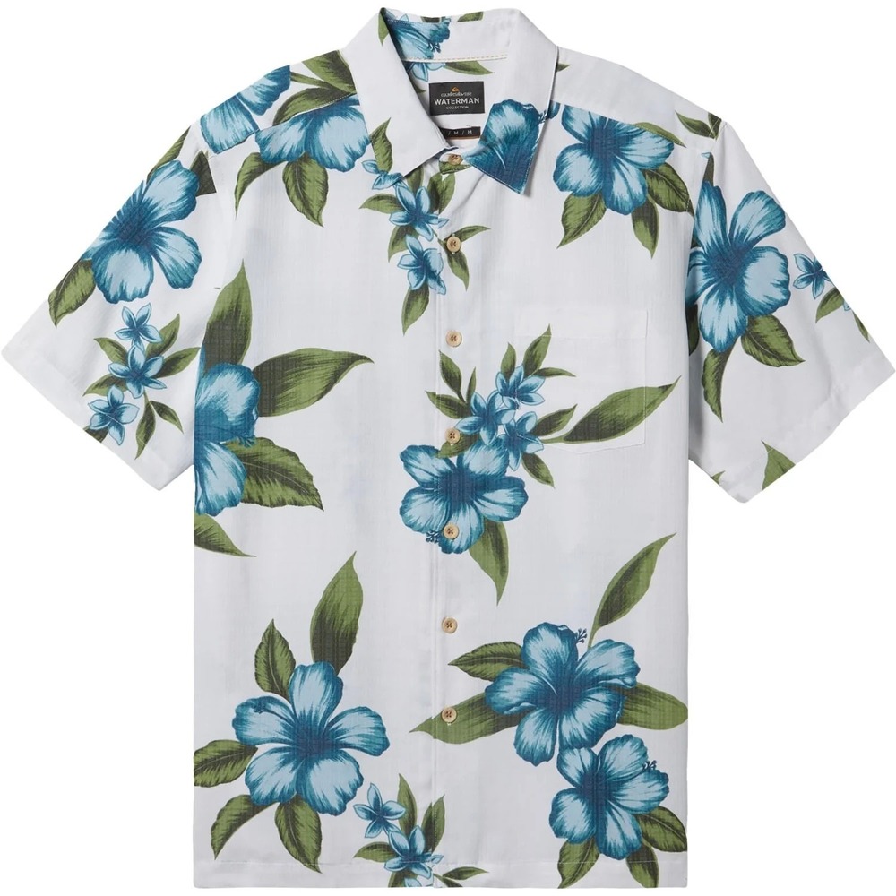 Quicksilver Waterman WhiteOuter Reef Printed S/S Shirt Comfort Fit Small